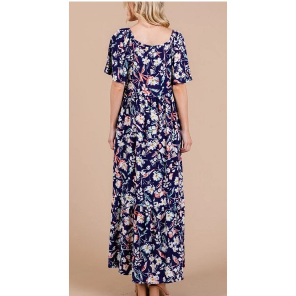 NEW Ces Femme Navy Floral Flutter Sleeve On or Off Shoulder Maxi Dress! - Picture 3 of 8